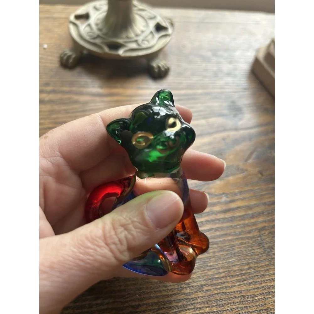 🐈⬛ C C Zecchin Multicolor Glass Cat Figurine Made in Murano Italy Color Block